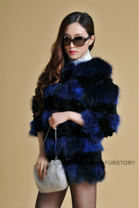 Real Raccoon & Rabbit Fur Coat Jacket Overcoat Bright Color Commuter Style FS13011