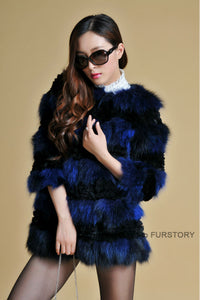 Real Raccoon & Rabbit Fur Coat Jacket Overcoat Bright Color Commuter Style FS13011