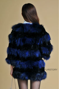 Real Raccoon & Rabbit Fur Coat Jacket Overcoat Bright Color Commuter Style FS13011