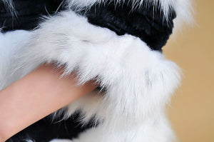 Real Raccoon & Rabbit Fur Coat Jacket Overcoat Bright Color Commuter Style FS13011