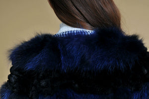 Real Raccoon & Rabbit Fur Coat Jacket Overcoat Bright Color Commuter Style FS13011
