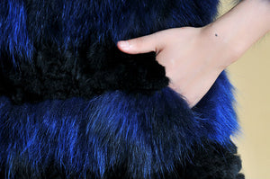 Real Raccoon & Rabbit Fur Coat Jacket Overcoat Bright Color Commuter Style FS13011