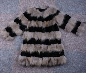 Real Raccoon & Rabbit Fur Coat Jacket Overcoat Bright Color Commuter Style FS13011