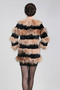 Real Raccoon & Rabbit Fur Coat Jacket Overcoat Bright Color Commuter Style FS13011