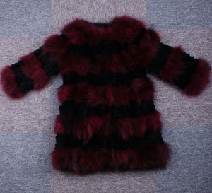 Real Raccoon & Rabbit Fur Coat Jacket Overcoat Bright Color Commuter Style FS13011