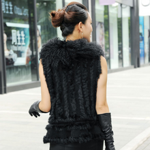 Load image into Gallery viewer, Natural Rabbit Fur Vest with Lamb Wool Fur Collar Hand Knit Vest Coat Jacket Shawl 6colors