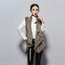 Load image into Gallery viewer, Women&#39;s Knitted Real Rabbit Fur Vest Europe Latest Style Long Vest Waistcoat Jacket