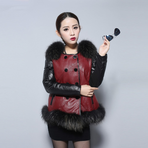 Women's Genuine Leather Coat Down Jacket with Real Fox Fur Collar Leather Coats Female