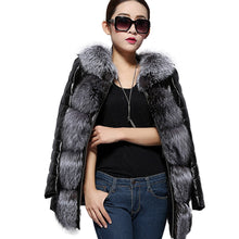 Load image into Gallery viewer, Genuine Sheep Leather Down Jacket Fox Fur Collar Luxury Thick Fur Jacket Winter Overcoat 14153