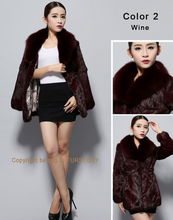 Load image into Gallery viewer, Natural Rabbit Fur Coat Fox Fur Collar Super Slim Waist Women Jacket Winter Overcoat
