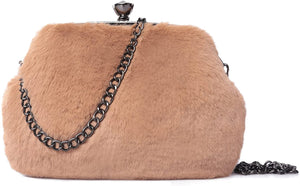 Crossbody Bags for Women Faux Fur Diamond Button Shoulder Bag Evening Clutch Purses for Women Girls Fur Story