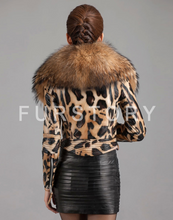 Load image into Gallery viewer, Women&#39;s Short Genuine Sheep Leather Coat with Raccoon Fur Collar