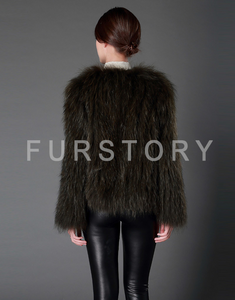Knitted Natural Raccoon Fur Coat Winter Jacket Overcoat Long Sleeve
