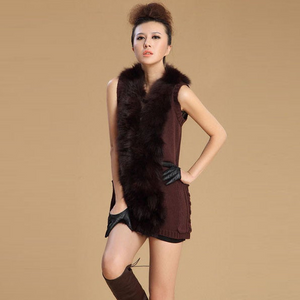 Women's Vest with Natural Fox Fur Collar and Placket