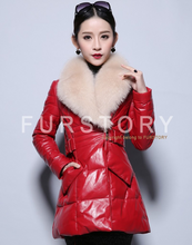 Load image into Gallery viewer, Genuine Leather Coat Down Jacket Luxury Fox Fur Collar Women Overcoat