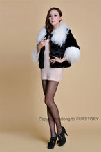 Load image into Gallery viewer, Real Rabbit fur coat fox fur collar and cuff jacket overcoat womens&#39; garment winter coat FS13066