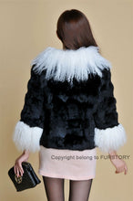 Load image into Gallery viewer, Real Rabbit fur coat fox fur collar and cuff jacket overcoat womens&#39; garment winter coat FS13066