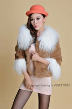 Load image into Gallery viewer, Real Rabbit fur coat fox fur collar and cuff jacket overcoat womens&#39; garment winter coat FS13066