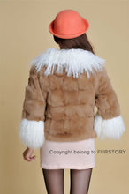 Load image into Gallery viewer, Real Rabbit fur coat fox fur collar and cuff jacket overcoat womens&#39; garment winter coat FS13066