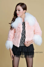 Load image into Gallery viewer, Real Rabbit fur coat fox fur collar and cuff jacket overcoat womens&#39; garment winter coat FS13066