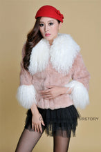Load image into Gallery viewer, Real Rabbit fur coat fox fur collar and cuff jacket overcoat womens&#39; garment winter coat FS13066