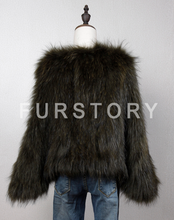 Load image into Gallery viewer, Knitted Natural Raccoon Fur Coat Winter Jacket Overcoat Long Sleeve