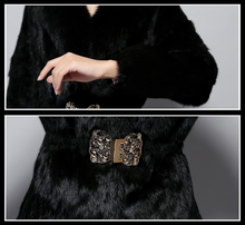 Load image into Gallery viewer, Women&#39;s Rabbit Fur Coat Luxury Buckle Slim Waist Real Fur Coat Female Winter Fox Fur Collar Jackets