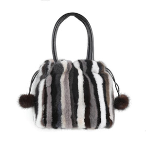 Women's Mink Fur Handbag Tote Furry Top Handle Bag Satchel Purses Multicolor