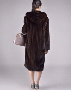 Women's Natural Mink Fur Coat Women Hood Full Winter Coat Women Dress