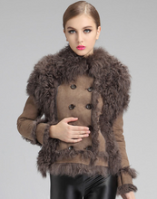 Load image into Gallery viewer, Natural Sheep Fur Coat Double Faced Overcoat Lamb Leather with Fur Women Dress