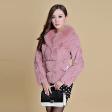 Load image into Gallery viewer, Women' Real Rabbit Fur Jacket with Real Fox Fur Collar Real Fur Jacket Coat 010119