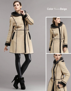 Women's Natural Long Lamb Fur Coat Double Faced Fur Coat with Fur Hood