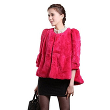 Load image into Gallery viewer, Women&#39;s Natural Rex Rabbit Fur Coat with Big Skirt Hem Half Sleeve