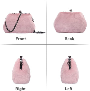 Crossbody Bags for Women Faux Fur Diamond Button Shoulder Bag Evening Clutch Purses for Women Girls Fur Story