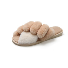 Load image into Gallery viewer, Women&#39;s Cross Band Open Toe Soft Plush Fleece Non-Slip Slippers 22S20