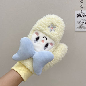 Winter Cute Gloves Thickened Bow Cartoon Plush Mittens For Teenager Girls 22841