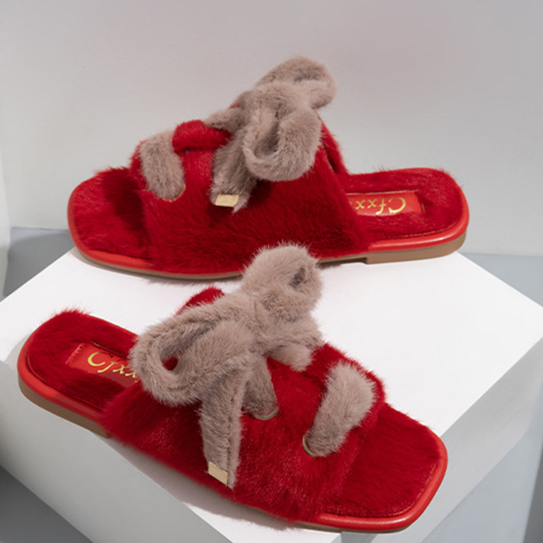 Women's Bow tie Slippers Open Toe Anti-Slip House Slippers 22S09