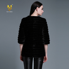 Load image into Gallery viewer, Women&#39;s Natural Mink Fur Coat Women Half Sleeve Stripes 13087