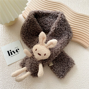 Girls Rabbit Curly Plush Scarf Solid Color Scarf 22509