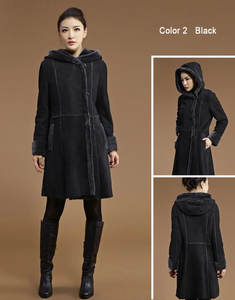 Women's Natural Long Lamb Fur Coat Double Faced Fur Coat with Fur Hood