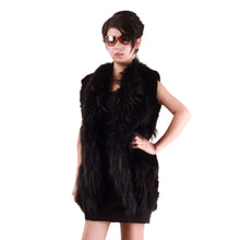 Load image into Gallery viewer, Women&#39; S Long Real Rabbit Fur Vest Raccoon Fur Collar and Placket Tassel Decoration