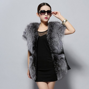 Natural Silver Fox Fur Vest Jacket for Women Winter