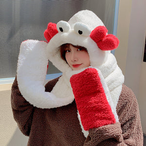 Winter Warm Women Hoodie Hat Scarf Gloves Set Soft Plush Thick Warm Hat 22620