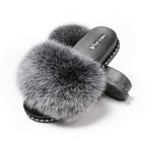 FS19S03 Fluffy Slides Furry Slipper Sandal (Rivet-Solid Color)