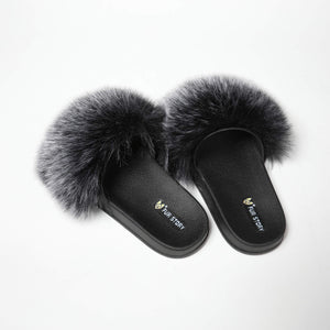 FS19S05 Faux Fur Slides Furry Slipper Sandals (Flat)