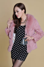Load image into Gallery viewer, Women' Real Rabbit Fur Jacket with Real Fox Fur Collar Real Fur Jacket Coat 010119