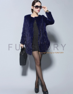Natural Mink Fur Knitting Coat  Jacket Overcoat Long Length Version Outerwear Full Sleeve