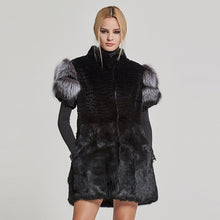 Load image into Gallery viewer, Women&#39;s Genuine Rabbit Fur Coat with Fox Fur Cuffs Warm Winter Coat 17215