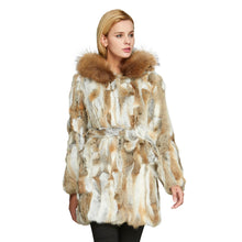 Load image into Gallery viewer, Womens Coat Genuine Rabbit Fur Coat with Raccoon Fur Trim Hood Winter Jacket Winter Coat Fur Story FS010107