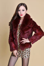 Load image into Gallery viewer, Women' Real Rabbit Fur Jacket with Real Fox Fur Collar Real Fur Jacket Coat 010119